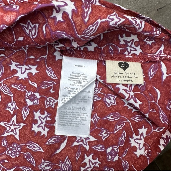 Madewell V-Neck Puff Sleeve Top in Batik Vine Weathered Brick Sz Sm - Picture 9 of 9